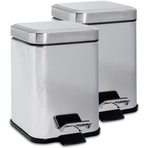 Harbour Housewares 2x Square Bathroom Pedal Bins 3L Stainless Steel Slim Rubbish Dustbin in Silver Silver Harbour Housewares 2x Square Bathroom Pedal Bins 3L Stainless Steel Slim Rubbish Dustbin in Silver Silver