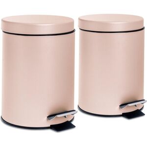 Harbour Housewares 2x Round Bathroom Pedal Bins - 3L Stainless Steel Slim Rubbish Dustbin in Pink Pink Harbour Housewares 2x Round Bathroom Pedal Bins - 3L Stainless Steel Slim Rubbish Dustbin in Pink Pink