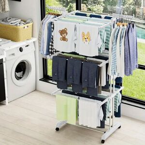 Neo White 4 Tier Clothes Airer Horse Drying Rack Folding Side Wings Rail Stainless Steel Stand Laundry Garment White Neo White 4 Tier Clothes Airer Horse Drying Rack Folding Side Wings Rail Stainless Steel Stand Laundry Garment White
