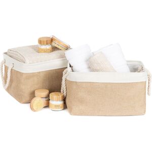 LIVIVO Mara Storage Basket Set of 2 Large Grey Fabric Bins Rope Handle Collapsible Storage Organiser 32L in Natural Natural LIVIVO Mara Storage Basket Set of 2 Large Grey Fabric Bins Rope Handle Collapsible Storage Organiser 32L in Natural Natural
