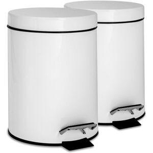 Harbour Housewares 2x Round Bathroom Pedal Bins - 3L Stainless Steel Slim Rubbish Dustbin in White White Harbour Housewares 2x Round Bathroom Pedal Bins - 3L Stainless Steel Slim Rubbish Dustbin in White White