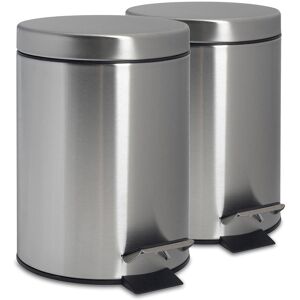 Harbour Housewares 2x Round Bathroom Pedal Bins - 3L Stainless Steel Slim Rubbish Dustbin in Silver Silver Harbour Housewares 2x Round Bathroom Pedal Bins - 3L Stainless Steel Slim Rubbish Dustbin in Silver Silver