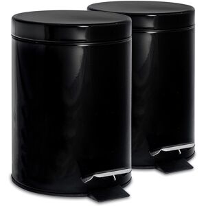 Harbour Housewares 2x Round Bathroom Pedal Bins - 3L Stainless Steel Slim Rubbish Dustbin in Jet Black Jet Black Harbour Housewares 2x Round Bathroom Pedal Bins - 3L Stainless Steel Slim Rubbish Dustbin in Jet Black Jet Black