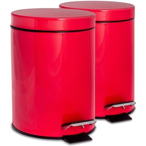 Harbour Housewares 2x Round Bathroom Pedal Bins - 3L Stainless Steel Slim Rubbish Dustbin in Red Red Harbour Housewares 2x Round Bathroom Pedal Bins - 3L Stainless Steel Slim Rubbish Dustbin in Red Red