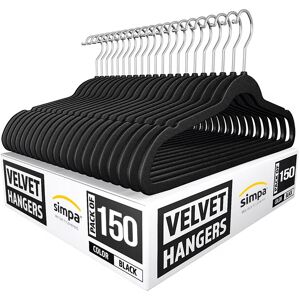 simpa Slim Velvet Non-Slip Suit Clothes Shirts Hangers - Pack of 150 in Black Black simpa Slim Velvet Non-Slip Suit Clothes Shirts Hangers - Pack of 150 in Black Black