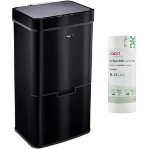 Cooks Professional Recycling Sensor Bin 75L with 25 Biodegradable Bin Bags in Black Black Cooks Professional Recycling Sensor Bin 75L with 25 Biodegradable Bin Bags in Black Black