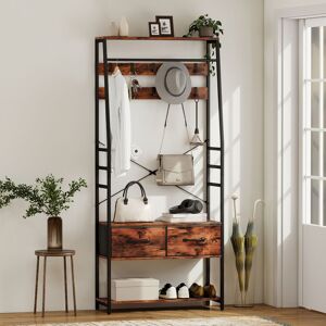 HOMCOM Coat Rack with Shoe Storage & Bench, 6-In-1 Hall Tree in Brown Brown HOMCOM Coat Rack with Shoe Storage & Bench, 6-In-1 Hall Tree in Brown Brown