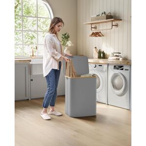 SONGMICS Large 2-Section Collapsible Laundry Hamper Fabric Bamboo Handles in Grey Grey SONGMICS Large 2-Section Collapsible Laundry Hamper Fabric Bamboo Handles in Grey Grey
