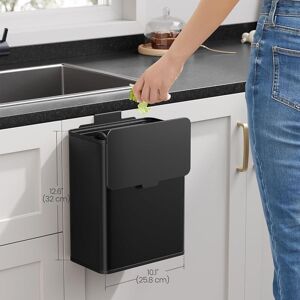 SONGMICS Hanging Kitchen Waste Bin Small Steel with Lid Cabinet Door Mount in Black Black SONGMICS Hanging Kitchen Waste Bin Small Steel with Lid Cabinet Door Mount in Black Black