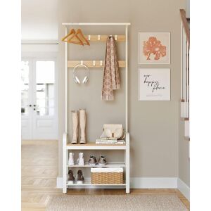 VASAGLE Coat Rack with Shoe Bench Hooks & Clothes Rail in White White VASAGLE Coat Rack with Shoe Bench Hooks & Clothes Rail in White White
