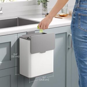 SONGMICS Hanging Kitchen Waste Bin Small Steel with Lid Cabinet Door Mount in White White SONGMICS Hanging Kitchen Waste Bin Small Steel with Lid Cabinet Door Mount in White White
