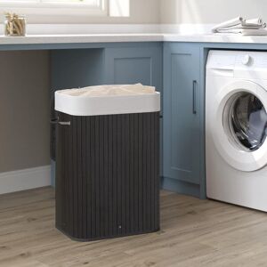 SONGMICS Medium Bamboo Foldable Laundry Basket with Lid Removable Washable Bag in Black Black SONGMICS Medium Bamboo Foldable Laundry Basket with Lid Removable Washable Bag in Black Black