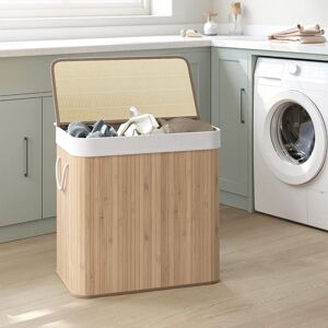SONGMICS Extra Large 3 Section Laundry Hamper Foldable Clip-on Lid Handles in Natural Natural SONGMICS Extra Large 3 Section Laundry Hamper Foldable Clip-on Lid Handles in Natural Natural