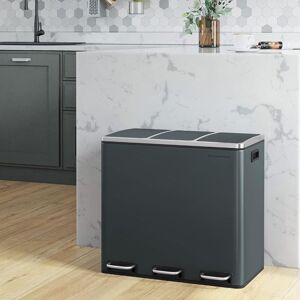 SONGMICS Triple Kitchen Recycling Bin Large 3 Compartment Soft-Close Steel in Charcoal Charcoal SONGMICS Triple Kitchen Recycling Bin Large 3 Compartment Soft-Close Steel in Charcoal Charcoal