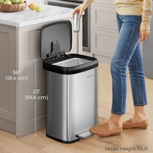 SONGMICS Extra Large Kitchen Pedal Bin Metal Waste with Lid Tall in Silver Silver SONGMICS Extra Large Kitchen Pedal Bin Metal Waste with Lid Tall in Silver Silver