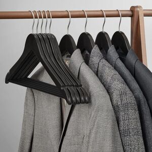 SONGMICS Set of 10 Wooden Hangers with Non Slip Bar & Notches in Black Black SONGMICS Set of 10 Wooden Hangers with Non Slip Bar & Notches in Black Black