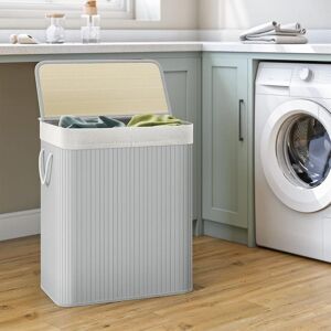 SONGMICS Large Bamboo Laundry Basket 2 Sorting Compartments Removable Bag in Grey Grey SONGMICS Large Bamboo Laundry Basket 2 Sorting Compartments Removable Bag in Grey Grey