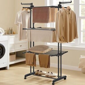 SONGMICS Jumbo 4-Tier Clothes Airer Foldable Steel Easy Assembly Indoor in Black Black SONGMICS Jumbo 4-Tier Clothes Airer Foldable Steel Easy Assembly Indoor in Black Black