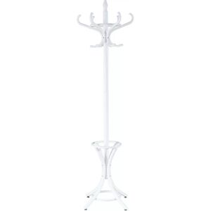 Costway Floor Standing Coat Jacket Stand Solid Wood Hanger with Umbrella Rack in White White Costway Floor Standing Coat Jacket Stand Solid Wood Hanger with Umbrella Rack in White White