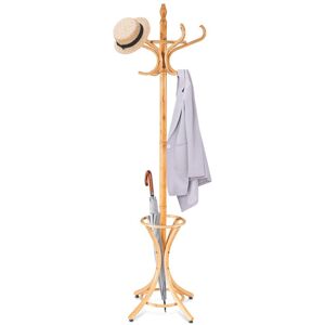 Costway Floor Standing Coat Jacket Stand Solid Wood Hanger with Umbrella Rack in Natural Natural Costway Floor Standing Coat Jacket Stand Solid Wood Hanger with Umbrella Rack in Natural Natural