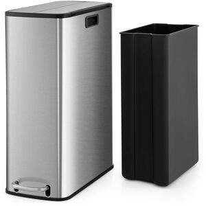 Costway 46L Trash Can Kitchen Waste Bin Slim Step Garbage Can w/Removable Bucket in Silver Silver Costway 46L Trash Can Kitchen Waste Bin Slim Step Garbage Can w/Removable Bucket in Silver Silver