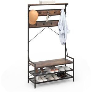 Costway Coat Rack 4-In-1 Hall Tree with 11 Hanging Hooks & Shoe Bench in Brown Brown Costway Coat Rack 4-In-1 Hall Tree with 11 Hanging Hooks & Shoe Bench in Brown Brown