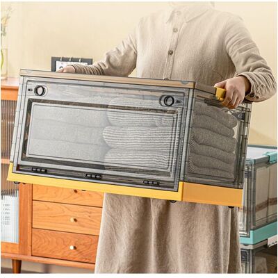 Living and Home 41CM Foldable Clothes Storage Box Rolling Wardrobe Bin with Lid & Wheels in Yellow Yellow Living and Home 41CM Foldable Clothes Storage Box Rolling Wardrobe Bin with Lid & Wheels in Yellow Yellow