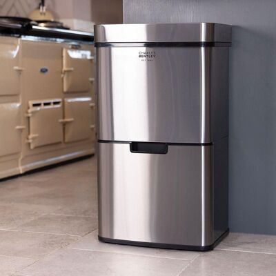 Charles Bentley Triple Compartment 62L Sensor Bin in Silver Silver Charles Bentley Triple Compartment 62L Sensor Bin in Silver Silver