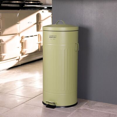Charles Bentley 30L Retro Steel Waste Rubbish Kitchen Pedal Bin in Green Green Charles Bentley 30L Retro Steel Waste Rubbish Kitchen Pedal Bin in Green Green