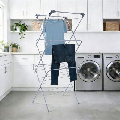 OHS 3 Tier Clothes Dryer Airer Foldable Clothing Rack Washing Line Drying Horse 15m in Silver Silver OHS 3 Tier Clothes Dryer Airer Foldable Clothing Rack Washing Line Drying Horse 15m in Silver Silver