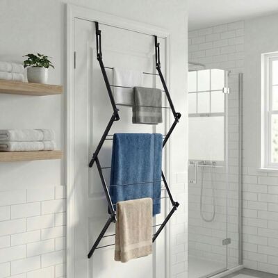 OHS Over Door Clothes Airer Utility Caravan Towel Clothes Drying Rack Hanger Compact in Black Black OHS Over Door Clothes Airer Utility Caravan Towel Clothes Drying Rack Hanger Compact in Black Black