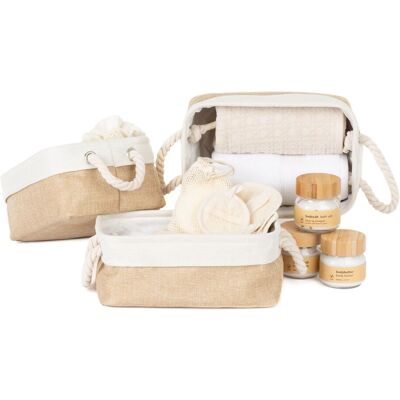 LIVIVO Mara Medium Storage Basket Set of 3 Beige Fabric Organisers in Natural Natural LIVIVO Mara Medium Storage Basket Set of 3 Beige Fabric Organisers in Natural Natural