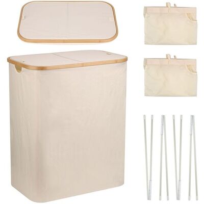 Neel Blue 140L Foldable Laundry Hamper with Lid in Beige Beige Neel Blue 140L Foldable Laundry Hamper with Lid in Beige Beige