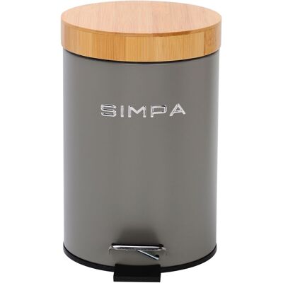 simpa 3L Soft-Closing Pedal Dustbin with Bamboo Lid in Grey Grey simpa 3L Soft-Closing Pedal Dustbin with Bamboo Lid in Grey Grey