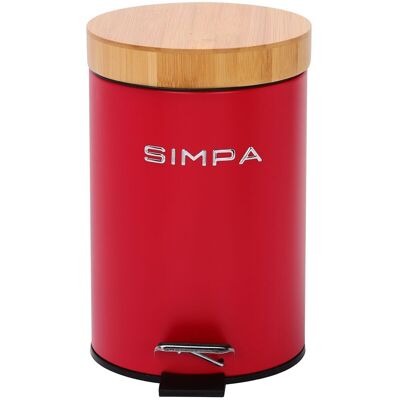 simpa 3L Soft-Closing Pedal Dustbin with Bamboo Lid in Red Red simpa 3L Soft-Closing Pedal Dustbin with Bamboo Lid in Red Red