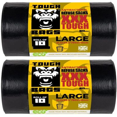 Tough Bags Antibacterial Refuse Bags 80 x 100cm 60μm - 2 x 10 Bag Roll in Black Size: 80 x 100 cm Black 80 x 100 cm Tough Bags Antibacterial Refuse Bags 80 x 100cm 60μm - 2 x 10 Bag Roll in Black Size: 80 x 100 cm Black 80 x 100 cm