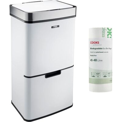 Cooks Professional Recycling Sensor Bin 75L with 25 Biodegradable Bin Bags in White White Cooks Professional Recycling Sensor Bin 75L with 25 Biodegradable Bin Bags in White White