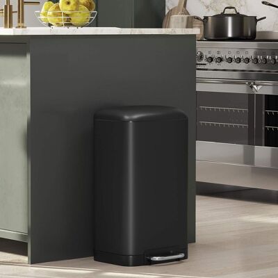 SONGMICS Medium Kitchen Pedal Bin Steel with Lid Inner Bucket in Black Black SONGMICS Medium Kitchen Pedal Bin Steel with Lid Inner Bucket in Black Black