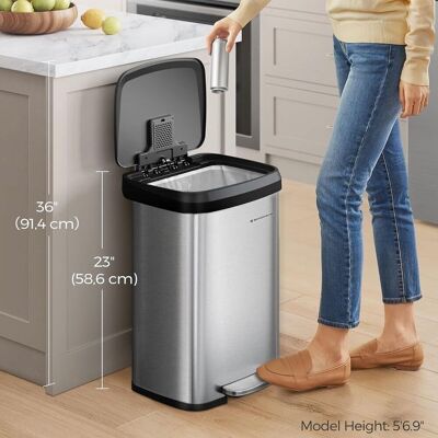 SONGMICS Extra Large Kitchen Pedal Bin Metal Waste with Lid Tall in Silver Silver SONGMICS Extra Large Kitchen Pedal Bin Metal Waste with Lid Tall in Silver Silver
