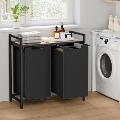 VASAGLE Laundry Sorter with 2 Compartments & Removable Bags in Black Black VASAGLE Laundry Sorter with 2 Compartments & Removable Bags in Black Black