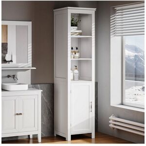 Living and Home Bathroom Freestanding Tall Cabinet with Door in White White Living and Home Bathroom Freestanding Tall Cabinet with Door in White White
