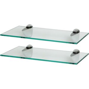 Harbour Housewares 2x Floating Glass Shelves - 40cm - Bathroom Shower Storage Display in Silver Silver Harbour Housewares 2x Floating Glass Shelves - 40cm - Bathroom Shower Storage Display in Silver Silver