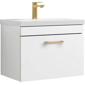 Balterley 1 Drawer Wall Hung Vanity Basin Unit White Brushed Brass Handle 600mm White Balterley 1 Drawer Wall Hung Vanity Basin Unit White Brushed Brass Handle 600mm White