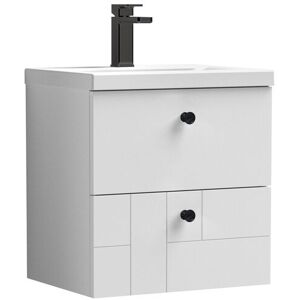 Balterley Wall Hung 2 Drawer Vanity Basin Unit & Basin, White, Black Handles in White White Balterley Wall Hung 2 Drawer Vanity Basin Unit & Basin, White, Black Handles in White White
