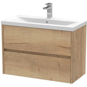 Balterley Square Wall Hung 2 Drawer Vanity Unit & Basin, 800mm Autumn Oak in Brown Brown Balterley Square Wall Hung 2 Drawer Vanity Unit & Basin, 800mm Autumn Oak in Brown Brown