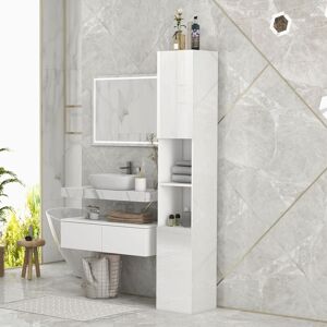 Kleankin Bathroom Floor Cabinet High Gloss Storage Cupboard with Doors in White White Kleankin Bathroom Floor Cabinet High Gloss Storage Cupboard with Doors in White White