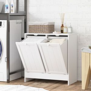 Kleankin Tilt-out Laundry Storage Cabinet with 2 Compartment Hampers, White White Kleankin Tilt-out Laundry Storage Cabinet with 2 Compartment Hampers, White White