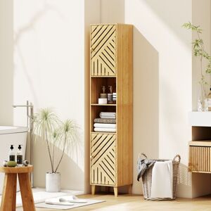 HOMCOM Tall Bathroom Cabinet with Open Compartments & Adjustable Shelves in Natural Natural HOMCOM Tall Bathroom Cabinet with Open Compartments & Adjustable Shelves in Natural Natural