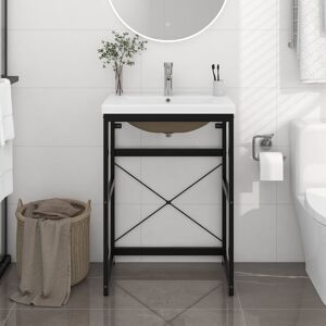 Berkfield Home Bathroom Washbasin Frame with Built-in Basin Black Iron Black Berkfield Home Bathroom Washbasin Frame with Built-in Basin Black Iron Black