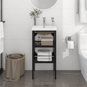 Berkfield Home Bathroom Washbasin Frame with Built-in Basin Black Iron Black Berkfield Home Bathroom Washbasin Frame with Built-in Basin Black Iron Black